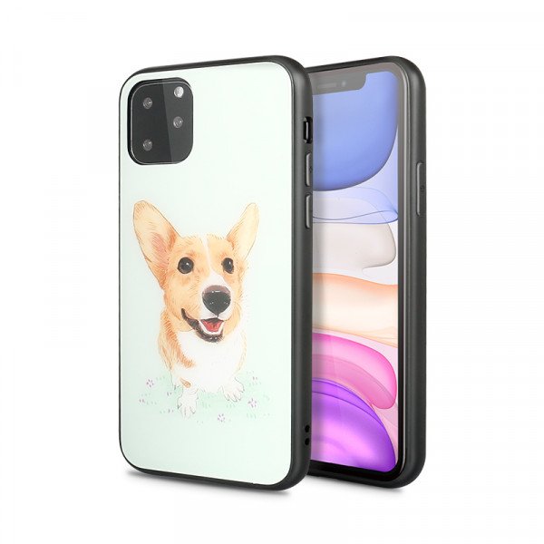 Wholesale iPhone 11 (6.1in) Design Tempered Glass Hybrid Case (Corgi Dog)
